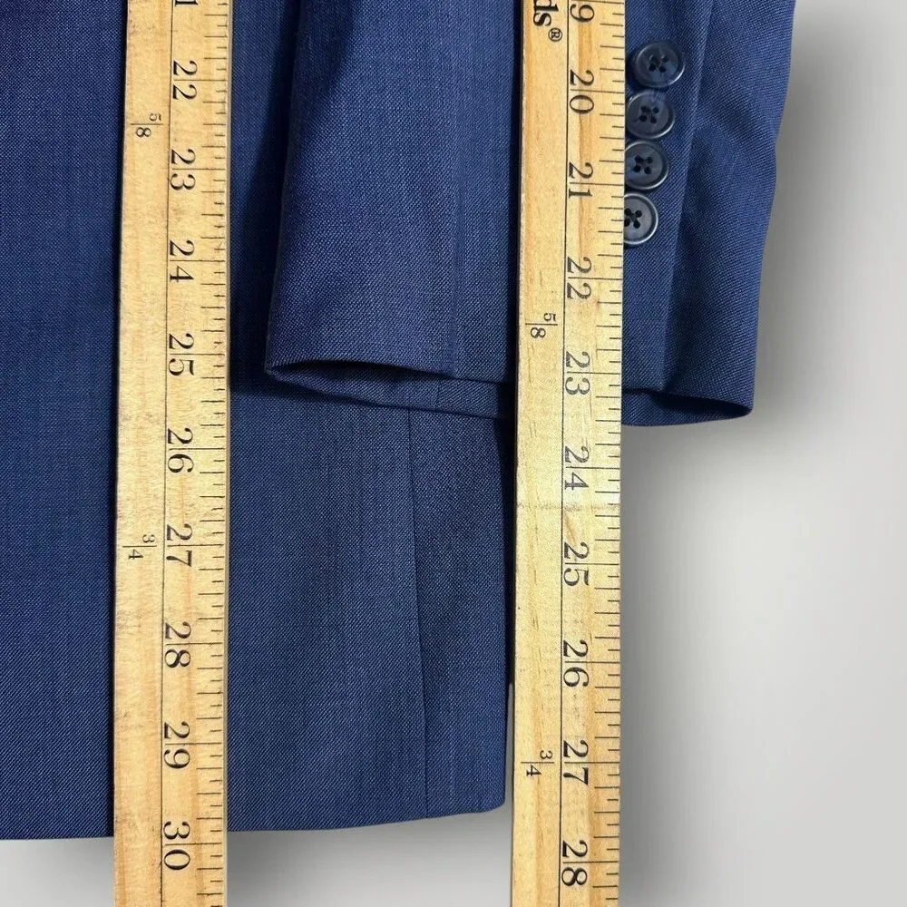 RENOIR Mens Blazer 42R Sport Coat Two Button Jacket Stretch Wool Blue Slim fit